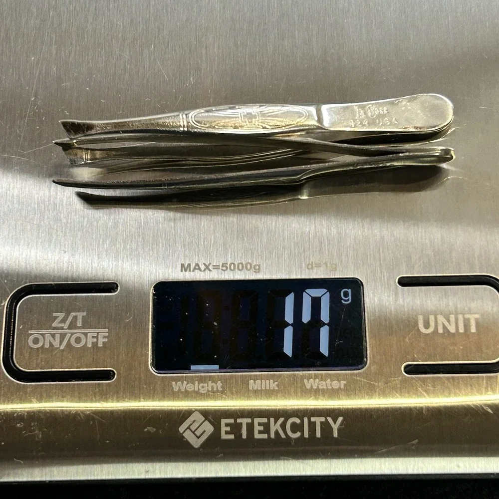 2- Vintage La Cross 924 Silver‎ Slant Tip Tweezers Medical Cross Emblem USA